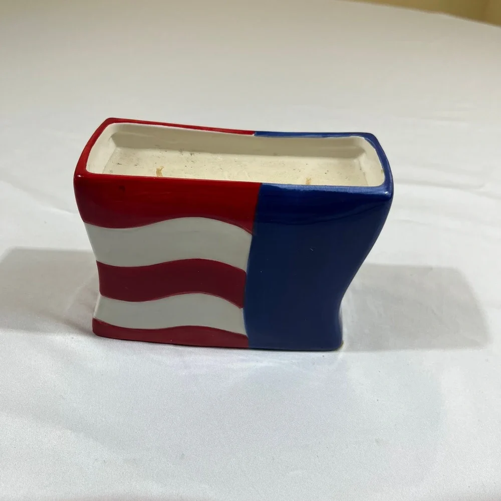 American Flag Ceramic 2-Wick Candle Patriotic Red White Blue 5